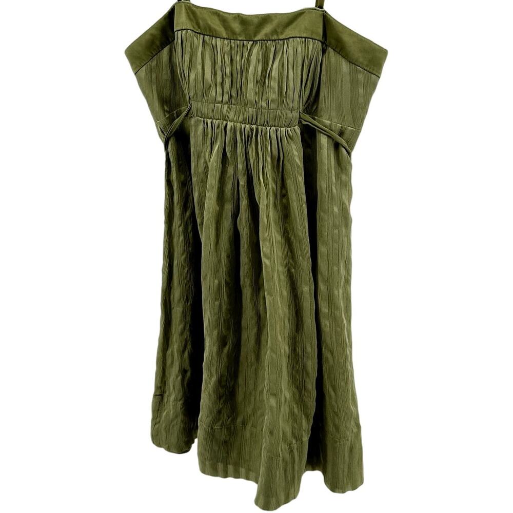 Vintage BCBGMAXAZRIA Silk Dress Strapless Mini Y2K Pleated Tie Waist Green 6